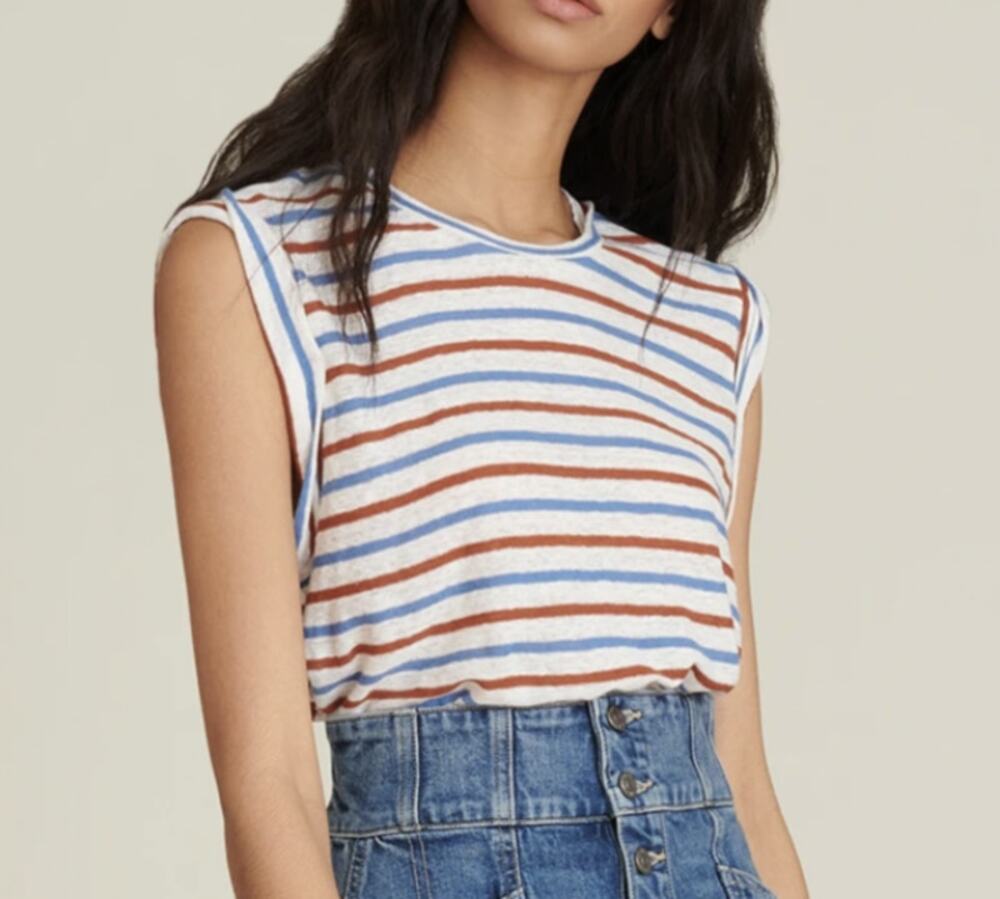 Veronica Beard Striped Dree Muscle Tee Blue Rust (L)